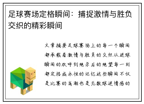 足球赛场定格瞬间:捕捉激情与胜负交织的精彩瞬间